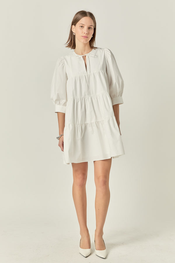 english factory Blouson Sleeve Poplin Mini Dress WHITE