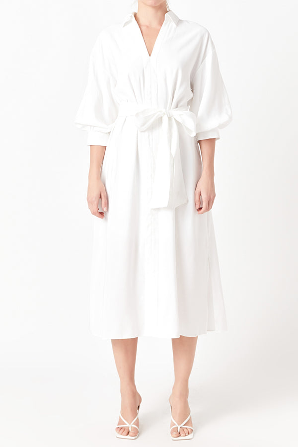 English Factory Blouson Sleeve Shirt Midi Dress WHITE
