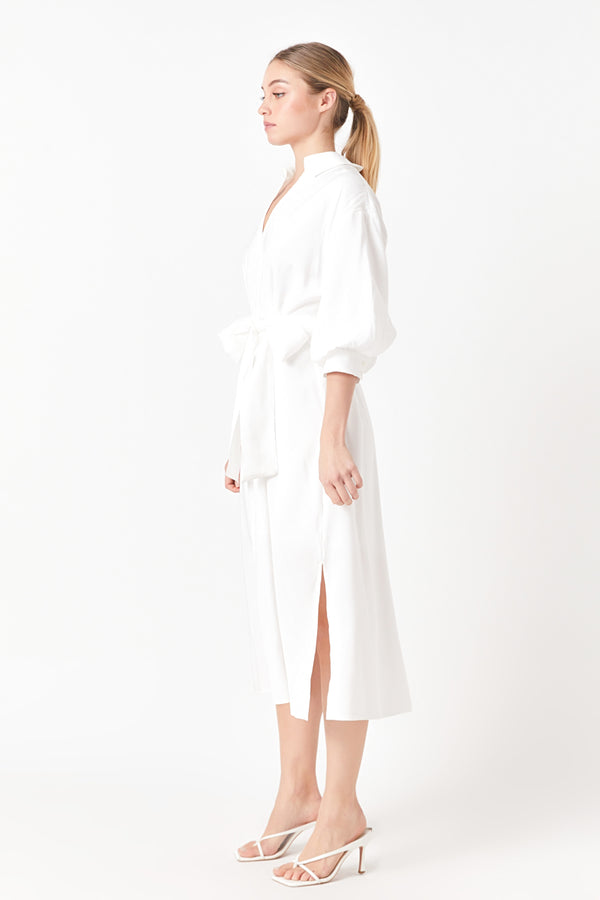 English Factory Blouson Sleeve Shirt Midi Dress WHITE