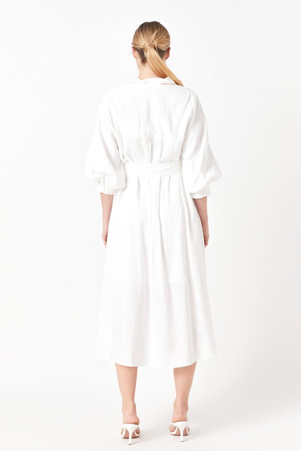 English Factory Blouson Sleeve Shirt Midi Dress WHITE
