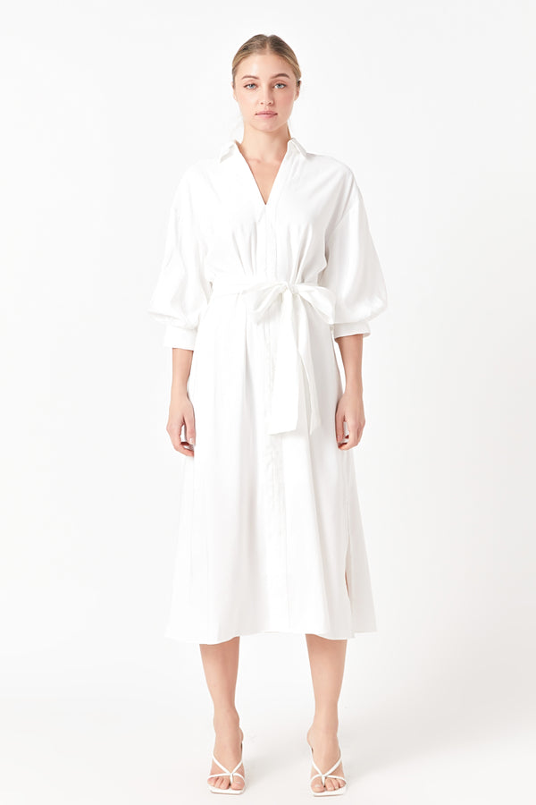 english factory Blouson Sleeve Shirt Midi Dress WHITE