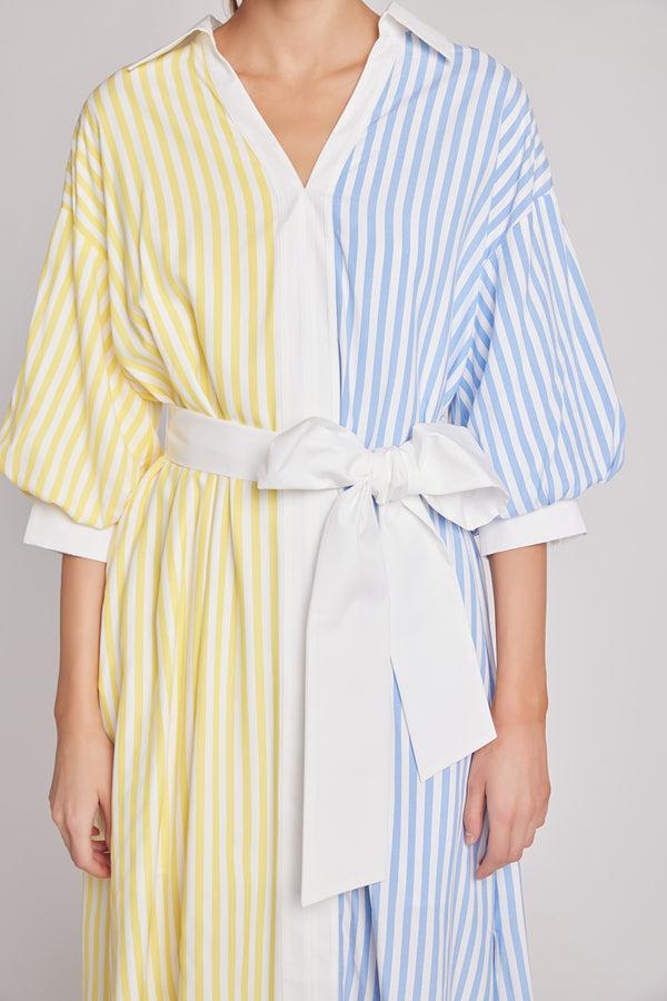 English Factory Blouson Sleeve Stripe Shirt Midi Dress BLUE/YELLOW