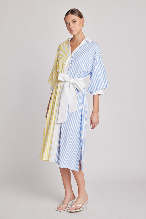English Factory Blouson Sleeve Stripe Shirt Midi Dress BLUE/YELLOW