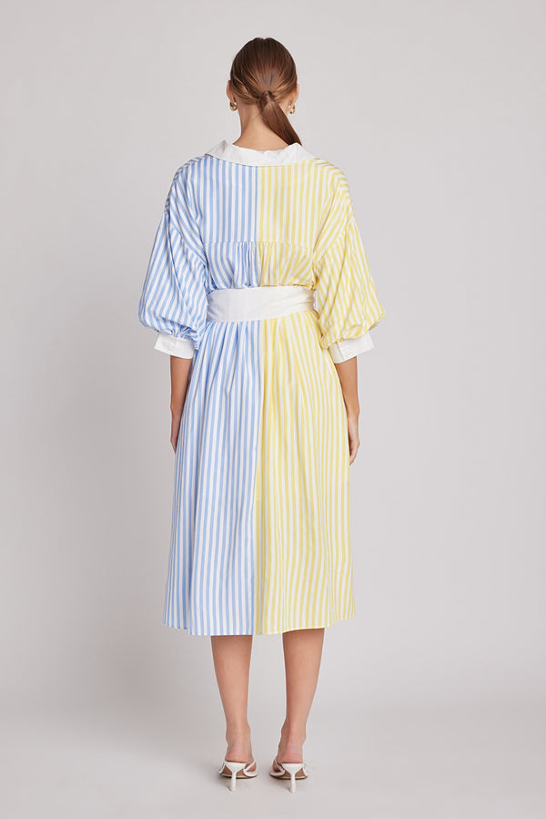 English Factory Blouson Sleeve Stripe Shirt Midi Dress BLUE/YELLOW