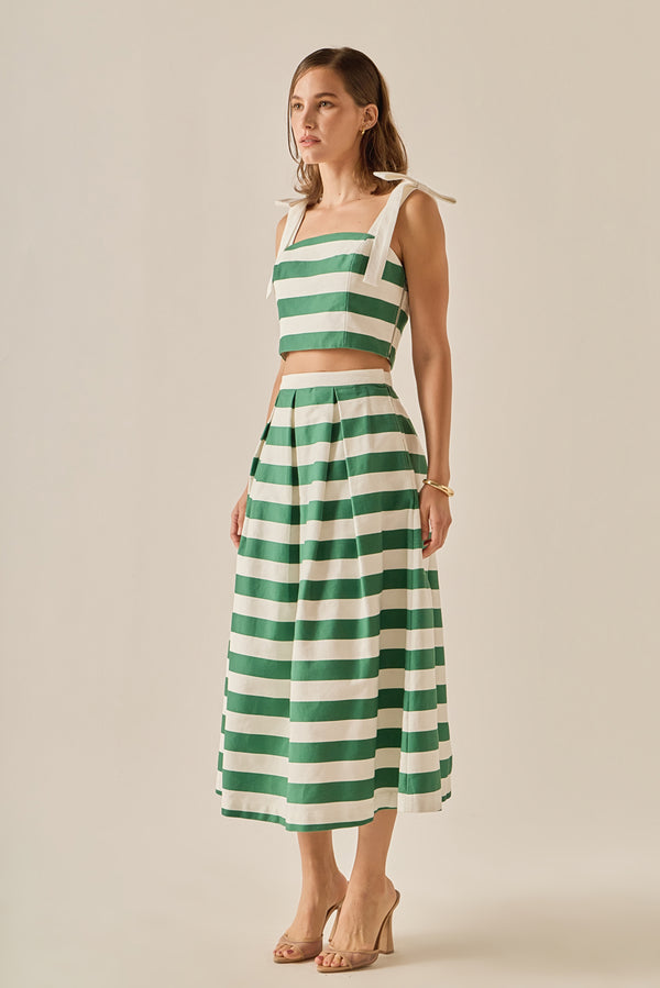 English Factory Bold Stripe Bow Strap Top GREEN/WHITE