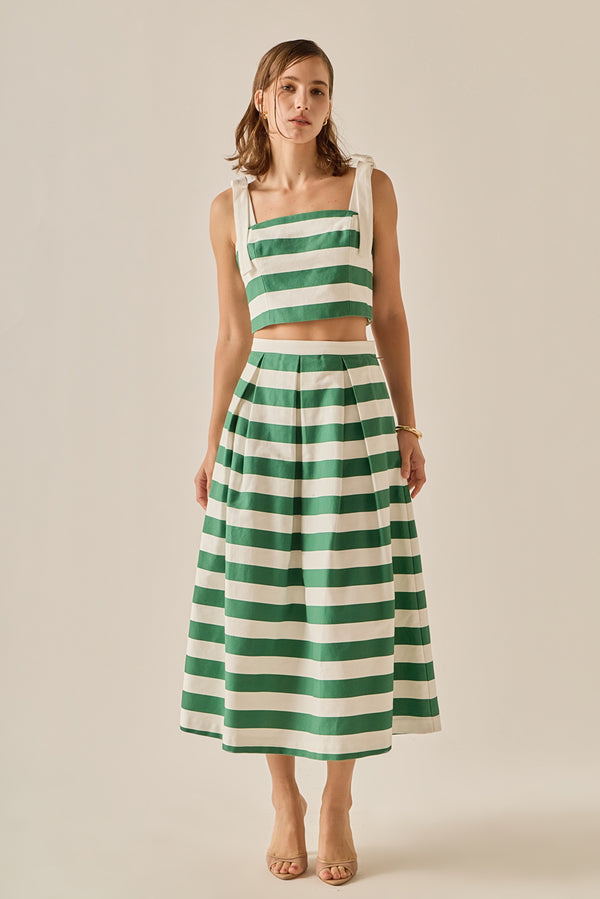 english factory Bold Stripe Bow Strap Top GREEN/WHITE