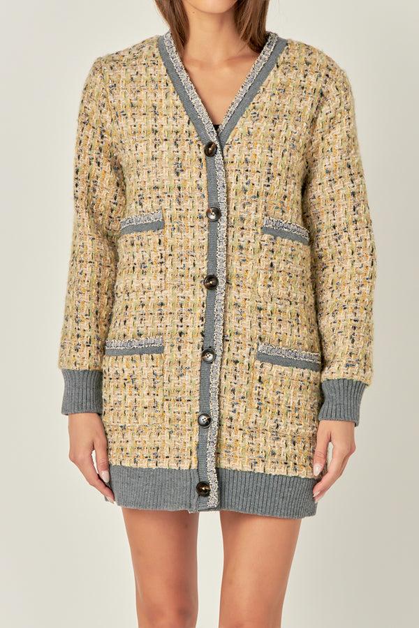 English Factory Boucle Coat With Trim BEIGE/DARK GREY