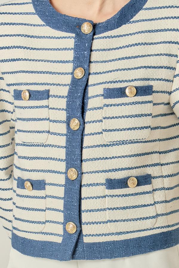 English Factory Boucle Contrast Jacket WHITE/BLUE STRIPE