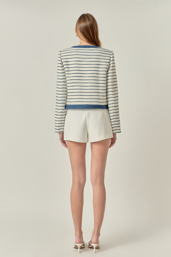 English Factory Boucle Contrast Jacket WHITE/BLUE STRIPE