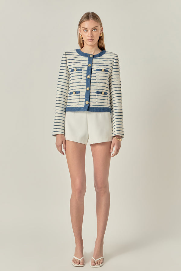 english factory Boucle Contrast Jacket WHITE/BLUE STRIPE