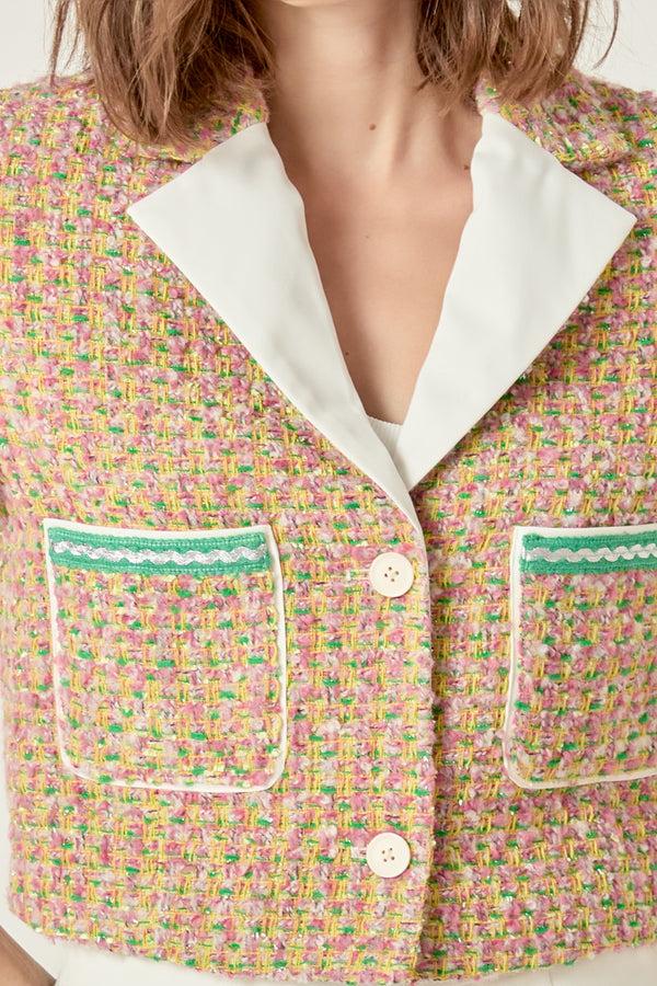 English Factory Boucle Cropped Jacket With Trim MULTI