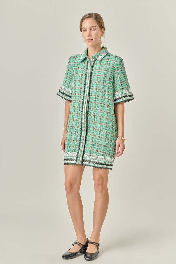 English Factory Boucle Mini Shirt Dress With Ric Rac Trim MINT
