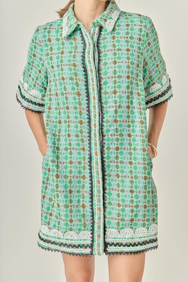 English Factory Boucle Mini Shirt Dress With Ric Rac Trim MINT