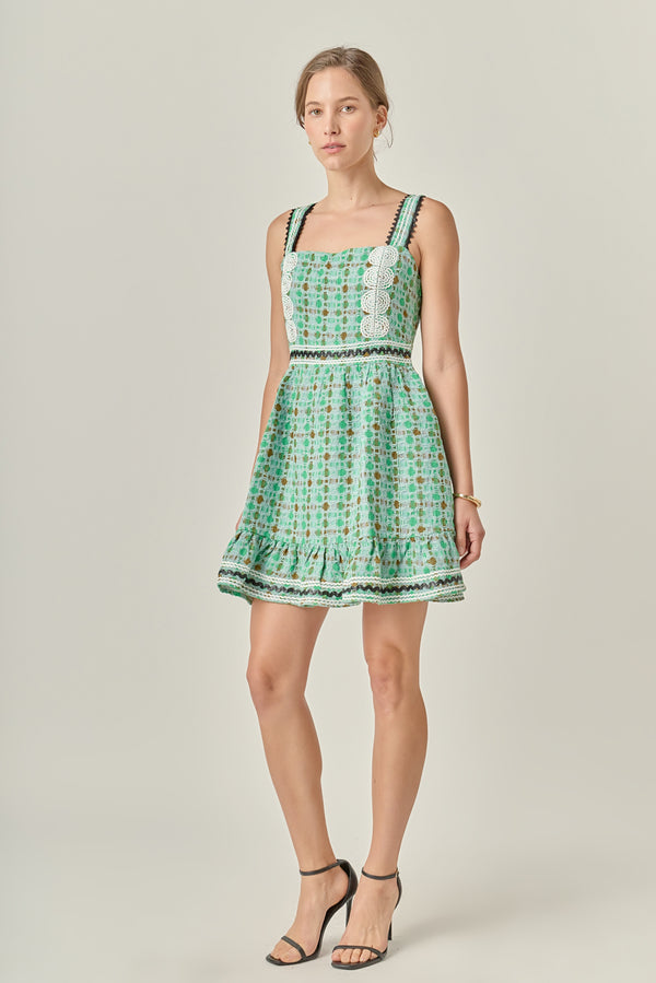 English Factory Boucle Square Neck Mini Dress With Ric Rac Trim MINT