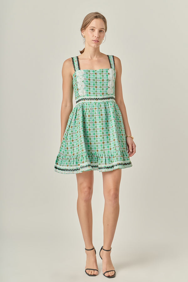 english factory Boucle Square Neck Mini Dress With Ric Rac Trim MINT
