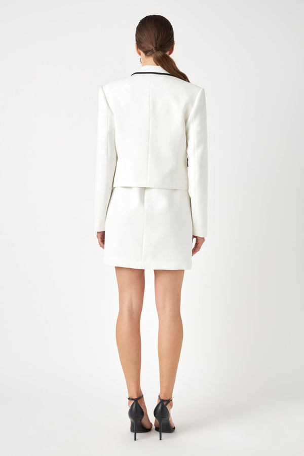 English Factory Bow Contrast Tweed Blazer IVORY/BLACK