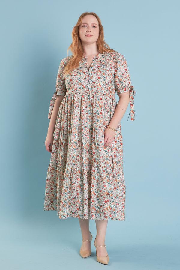 english factory Bow Detailed Midi Dress CREAM MULTI