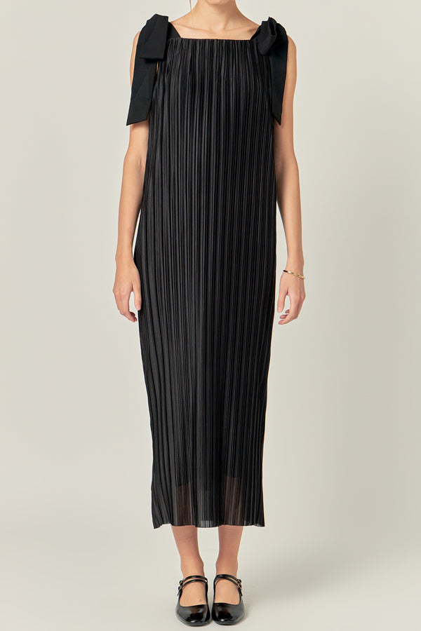 English Factory Bow Detailed Pleated Maxi Dress BLACK