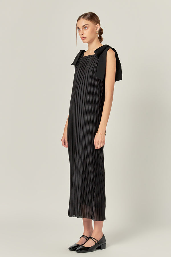 English Factory Bow Detailed Pleated Maxi Dress BLACK