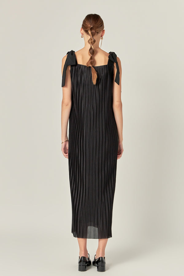 English Factory Bow Detailed Pleated Maxi Dress BLACK