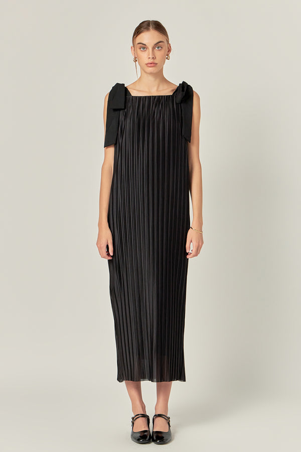 english factory Bow Detailed Pleated Maxi Dress BLACK