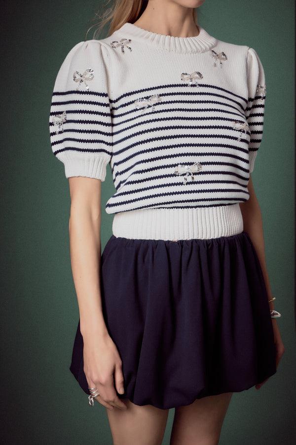 English Factory Bow Detailed Stripe Knit OFF WHITE/NAVY