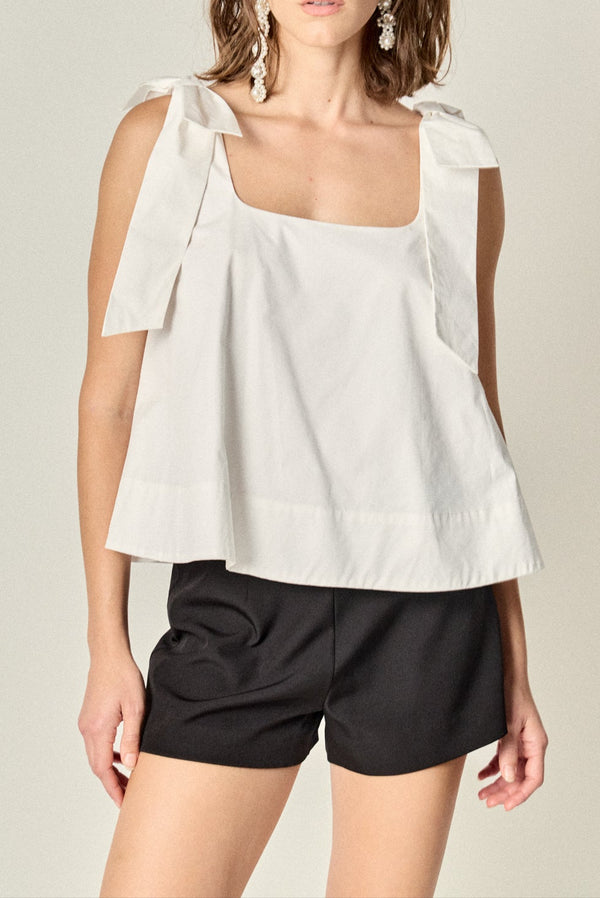 English Factory Bow Shoulder Sleeveless Top OFF WHITE