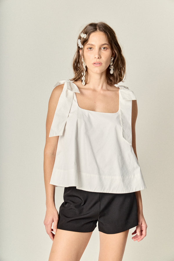 english factory Bow Shoulder Sleeveless Top OFF WHITE