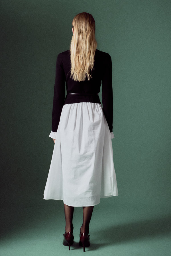 English Factory Bubble Hem Midi Mixed Media Dress BLACK/WHITE