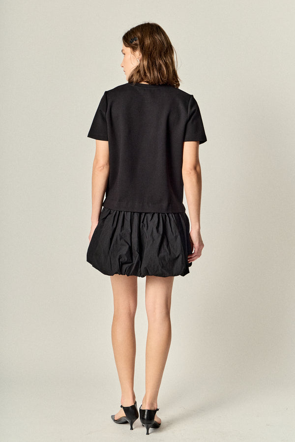 English Factory Bubble Mixed Media Mini Dress BLACK