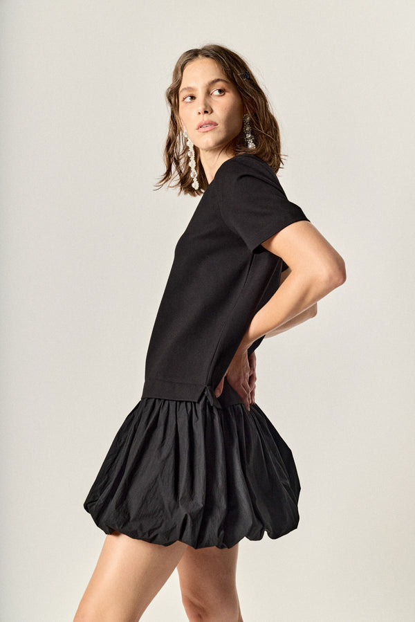 english factory Bubble Mixed Media Mini Dress BLACK