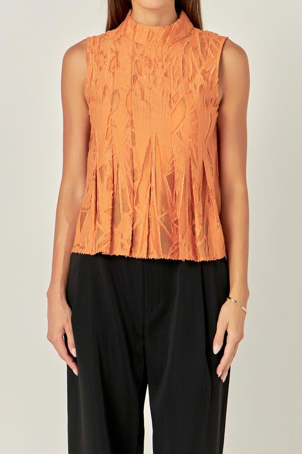 English Factory Burnout Pleated Sleeveless Top ORANGE