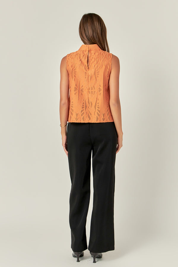 English Factory Burnout Pleated Sleeveless Top ORANGE