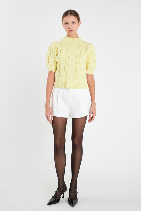english factory Cable Knit Puff Sleeve Sweater LEMON