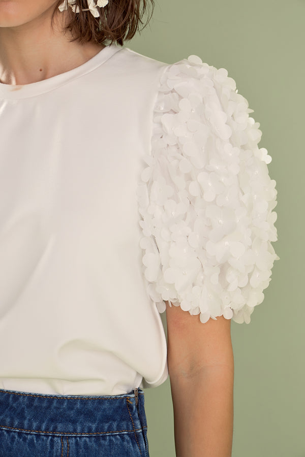 English Factory Charlotte Flower Mixed Media Top WHITE