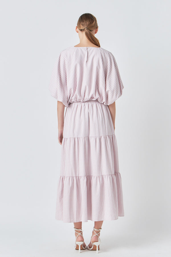 English Factory Check Print Tiered Maxi Skirt DUSTY ROSE