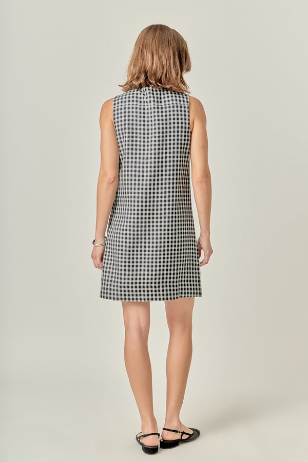 English Factory Check Sleeveless Grommet Mini Dress BLACK
