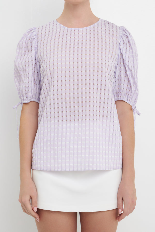 English Factory Checked Sheer Puff Sleeve Blouse LILAC