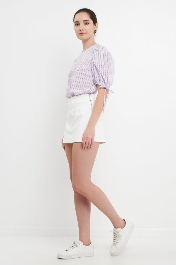 English Factory Checked Sheer Puff Sleeve Blouse LILAC