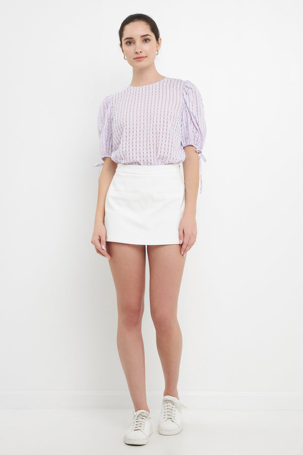 english factory Checked Sheer Puff Sleeve Blouse LILAC