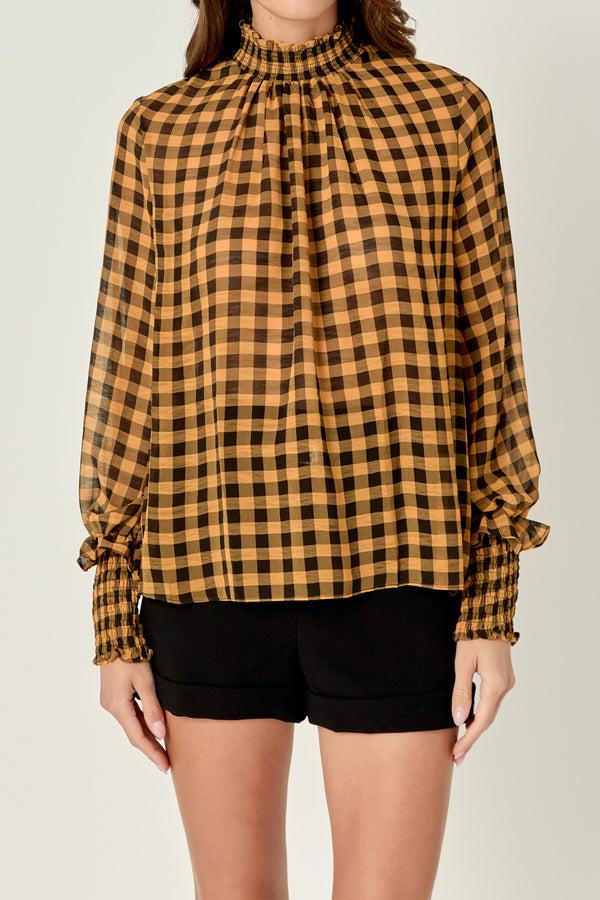 English Factory Checker Blouse With Mock Neck YELLOW/BLACK