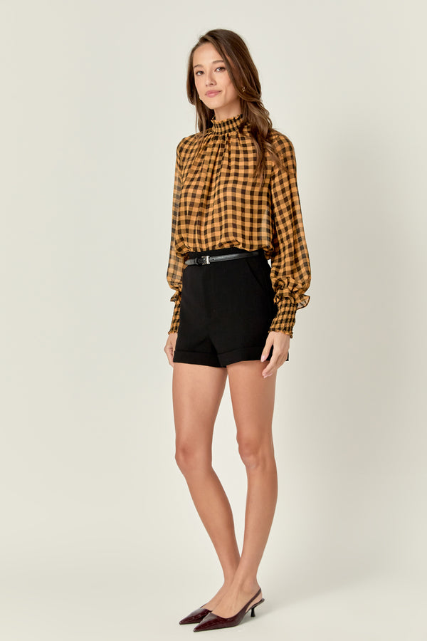 English Factory Checker Blouse With Mock Neck YELLOW/BLACK