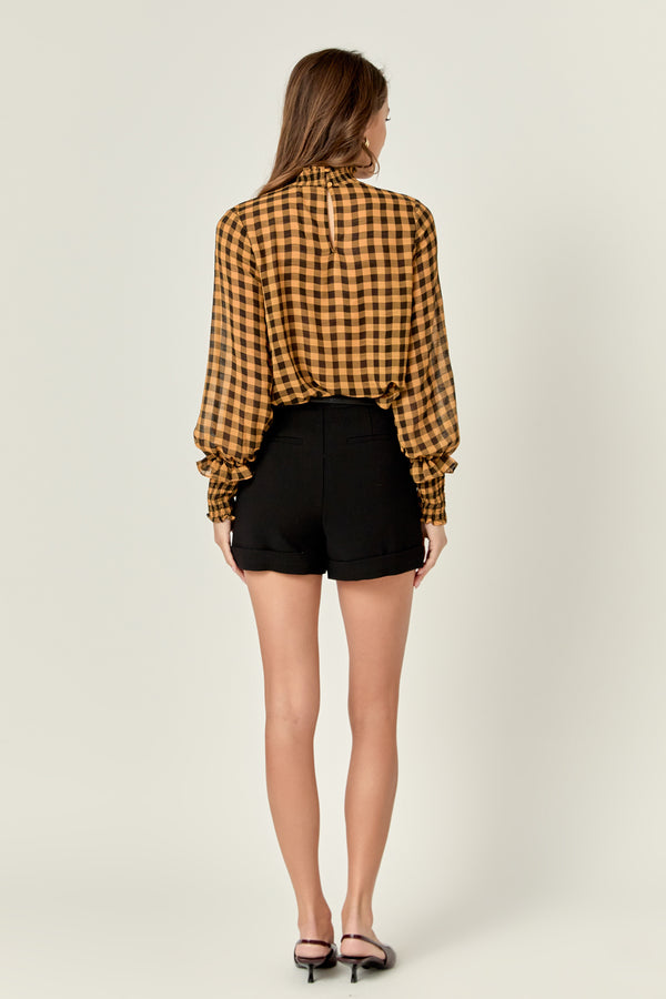 English Factory Checker Blouse With Mock Neck YELLOW/BLACK