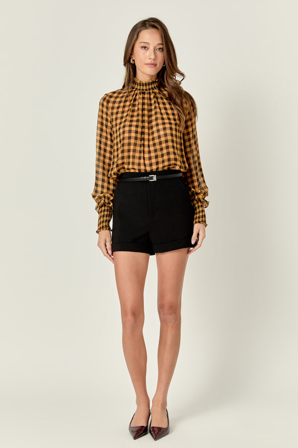 english factory Checker Blouse with Mock Neck YELLOW/BLACK