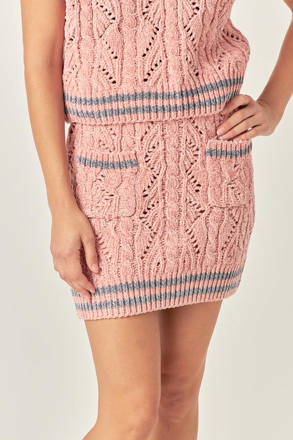 English Factory Chenille Contrast Mini Skirt PINK/GREY