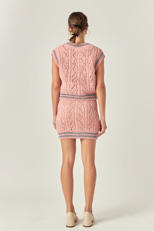 English Factory Chenille Contrast Mini Skirt PINK/GREY