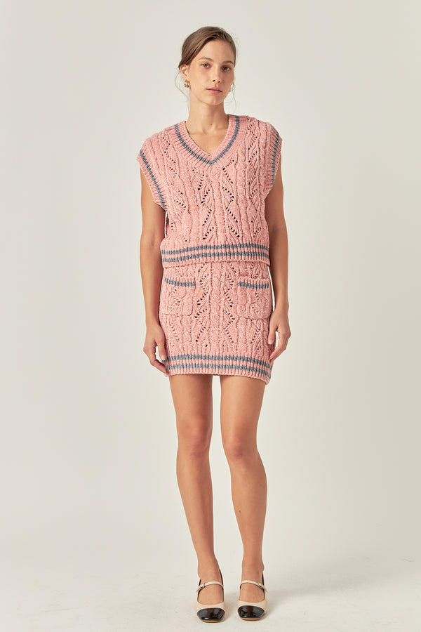english factory Chenille Contrast Mini Skirt PINK/GREY