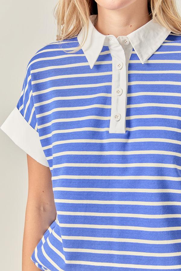 English Factory Classic Striped Polo Sweatshirt BLUE/ WHITE