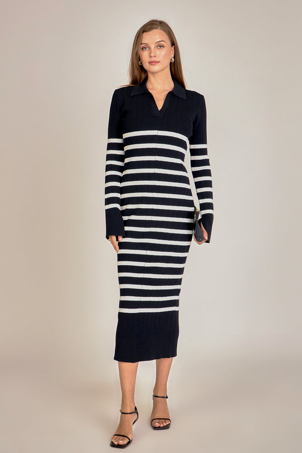 english factory Collar Knit Midi Dress BLACK/OFF WHITE
