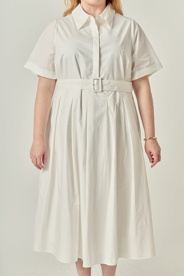 English Factory Collared Belted Shirt Midi Dress WHITE